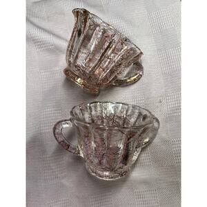 Federal Glass Vintage pink gold thread drizzle cream and sugar set